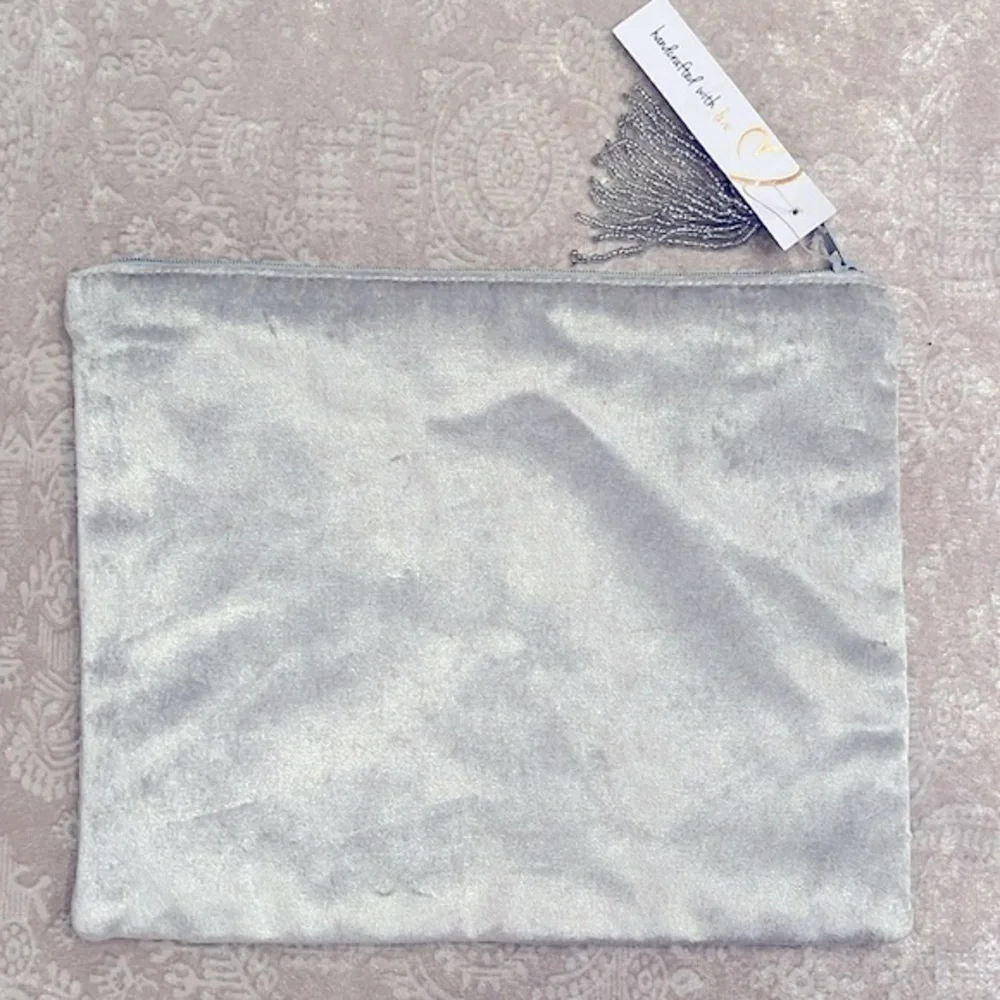 Brand New Set of Velvet Beaded Monogram M Zippered Pouch & Glitter Card Key Case